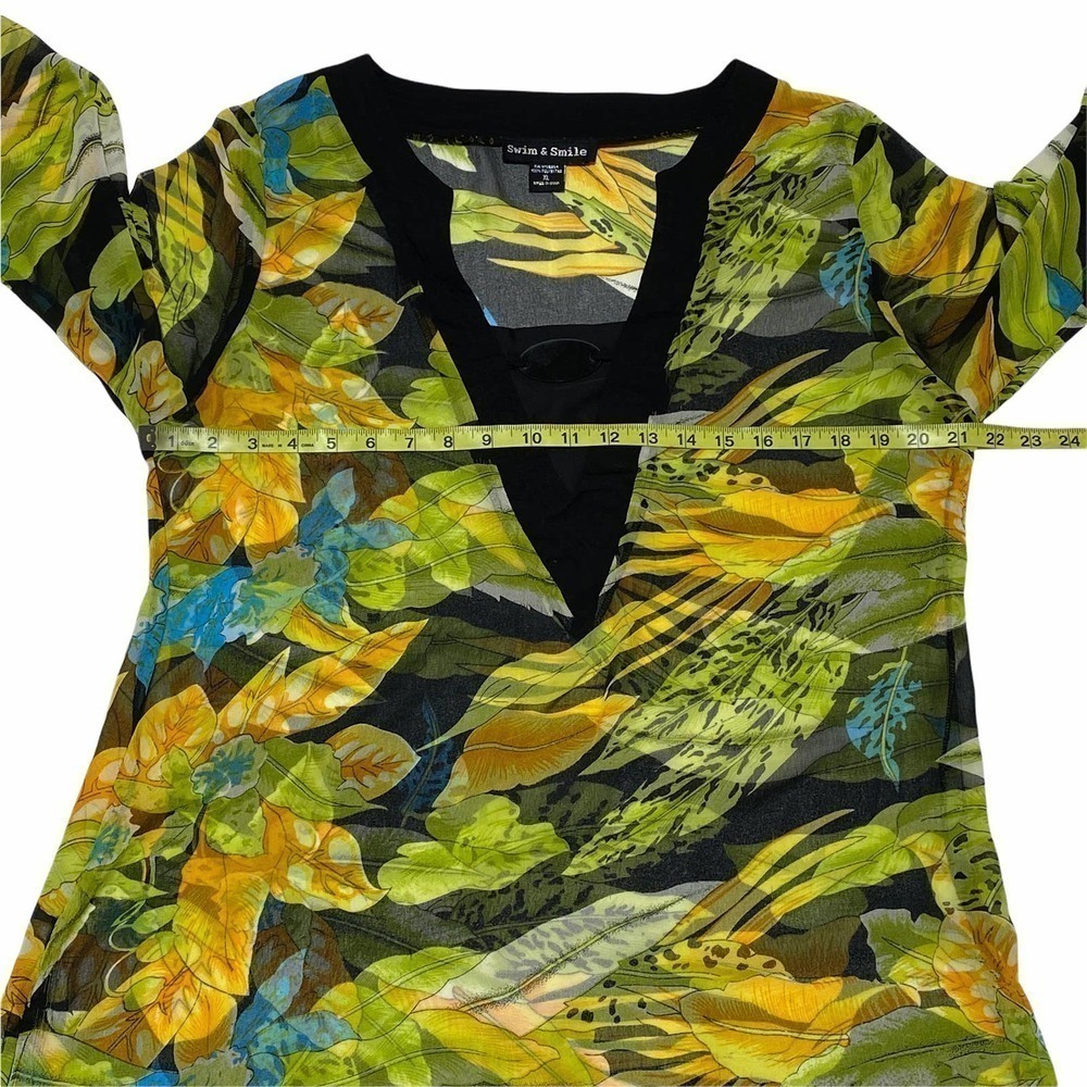 SWIM & Smile Green Abstract Print Long Sleeve Bathing Suit Cover-Up - Picture 7 of 11